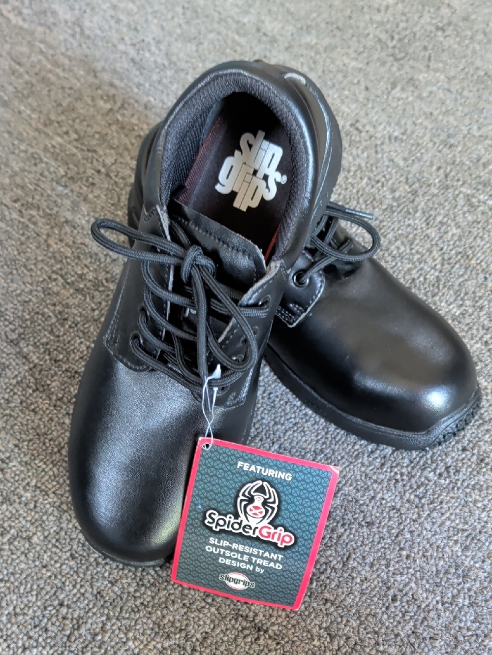 NWT, Slip Grip Black Men's Lace-Up Oxford — Slip-Resistant Steel Toe Work Shoe